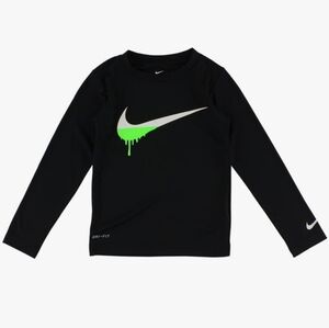 Nike Kids Black Long Sleeve Shirt with Green Swoosh. 3T